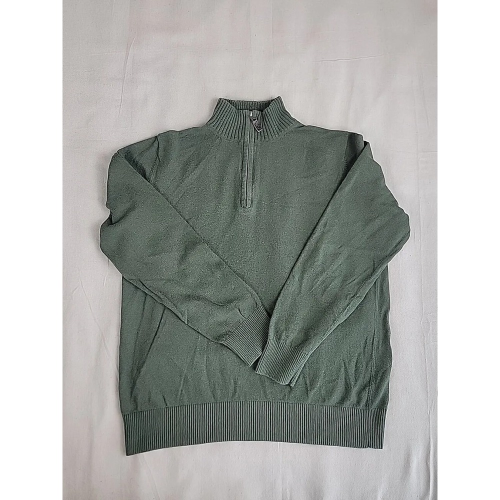 Eddie Bauer Pullover Mens LT Tall 1/4 Zip Dark Green Knit Outdoors Dad Hiking